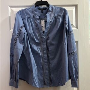 Blue Long Sleeve Blouse with Lace Details